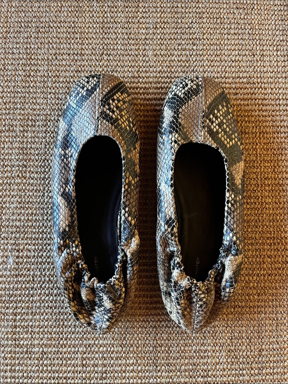 Dries Van Noten Snake-Print Flats in Black, Brown, Cream